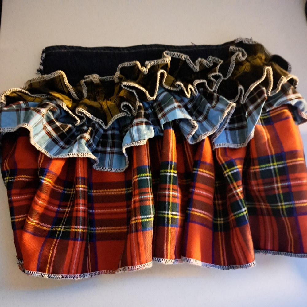 AKIRA CALL ME BACK DENIM SKIRT WITH PLAID Detail Multi‎ Color small